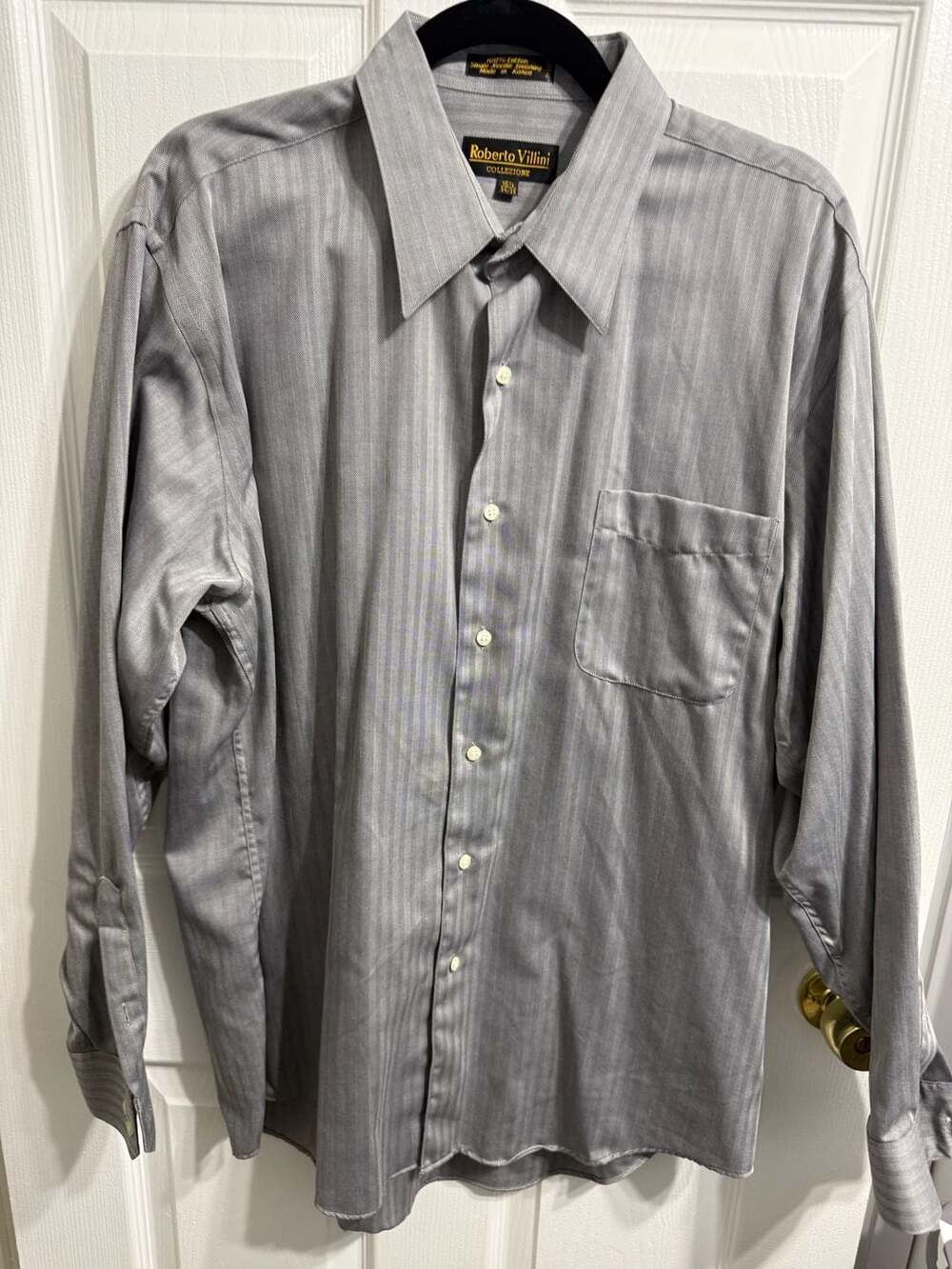 Roberto Villini Dress Shirt Size 16.5 34/35 Gray Herringbone Cotton